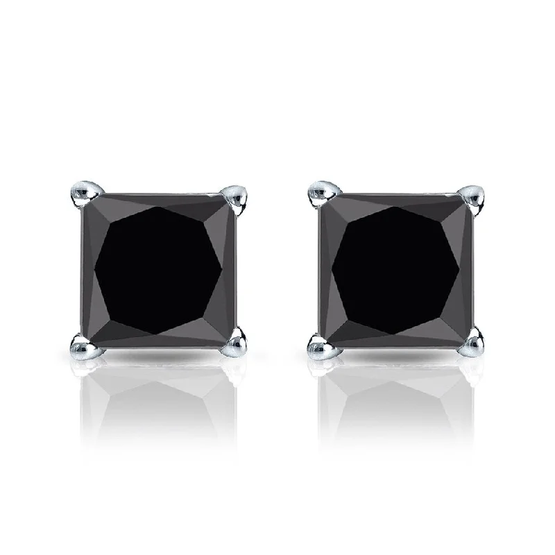 Auriya 14k Gold 1 1/2ctw Princess-cut Black Diamond Stud Earrings