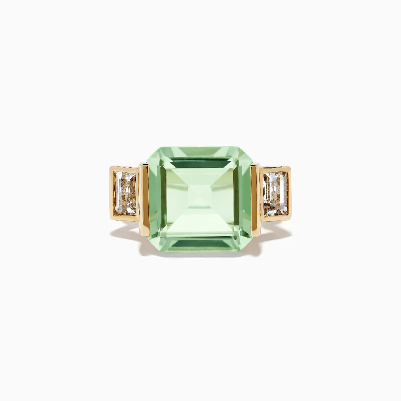 14K Yellow Gold Green Amethyst and White Topaz Ring