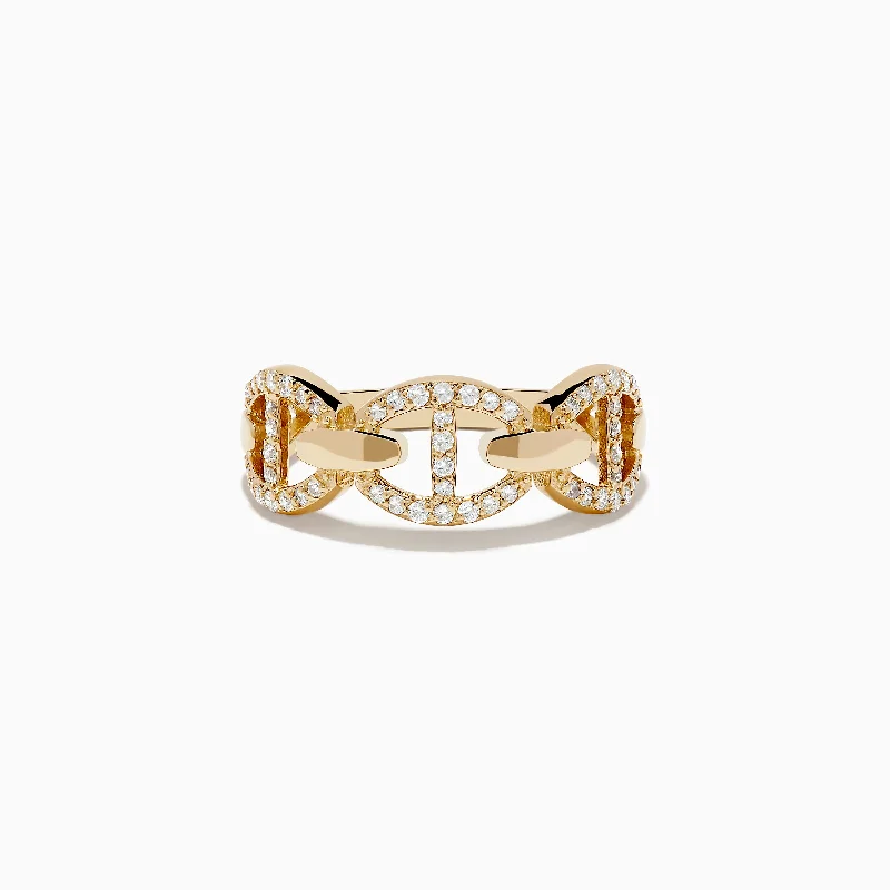 D'oro 14K Yellow Gold Diamond Anchor Chain Band