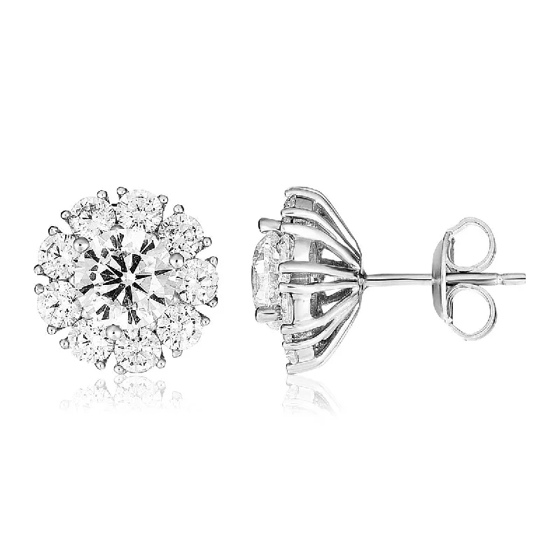 Sterling Silver Halo Setting Cubic Zirconia Earrings