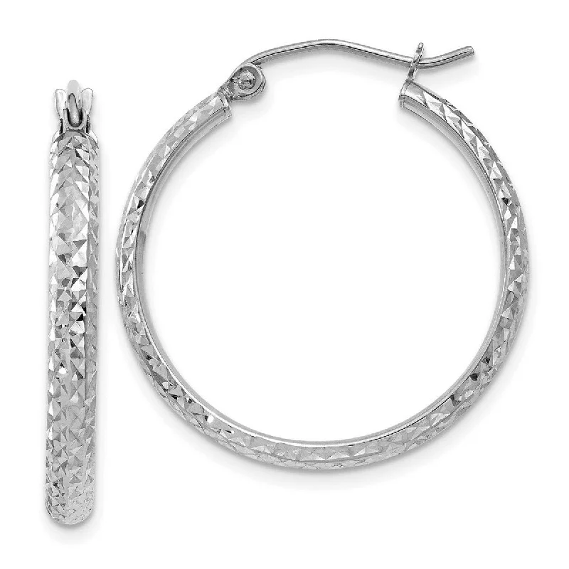 Curata 10k White Gold Sparkle Cut Hollow Hoop Earrings - 25mm