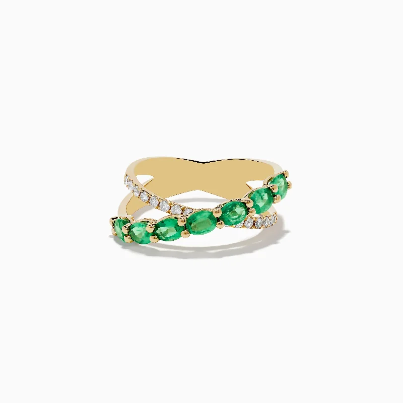 Braslica 14K Yellow Gold Emerald and Diamond Crossover Ring