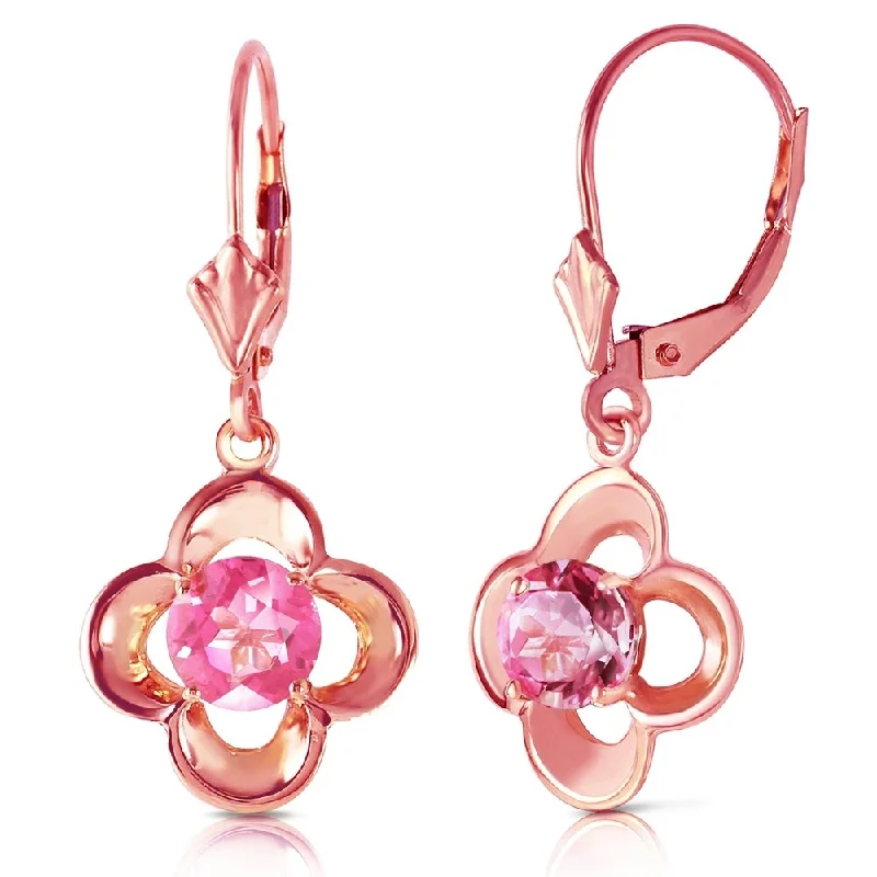 1.1 CTW 14K Solid Rose Gold Leverback Earrings Natural Pink Topaz