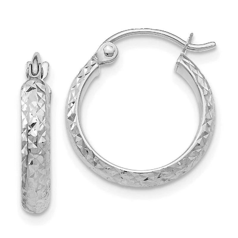 Curata 10k White Gold Sparkle Cut Hollow Hoop Earrings - 15mm