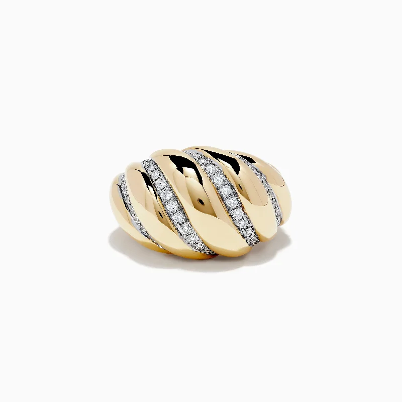 D'Oro 14k Yellow Gold Dome Diamond Croissant Ring