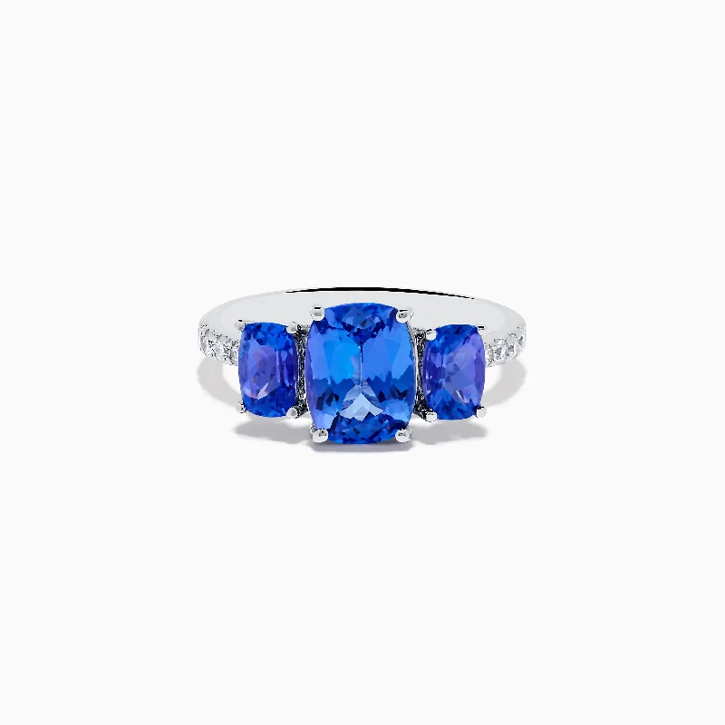 Nahla 14K White Gold Tanzanite and Diamond 3 Stone Ring