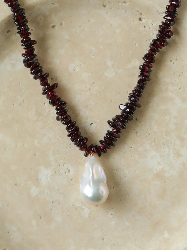 Golden Radiance Baroque Pearl and Garnet Necklace