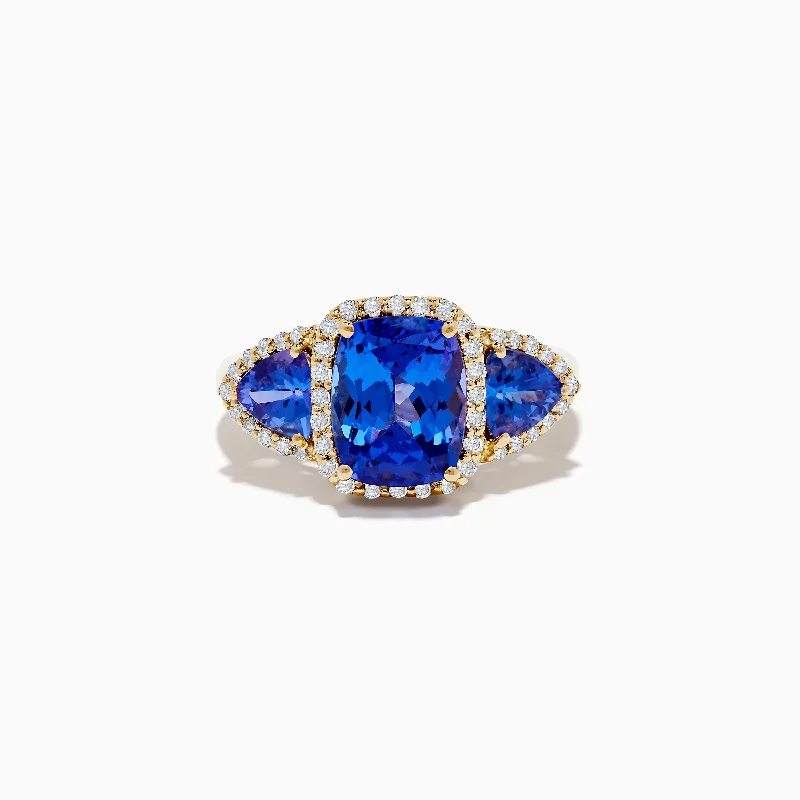 Nahla Siri 14K Yellow Gold Tanzanite and Diamond 3 Stone Ring