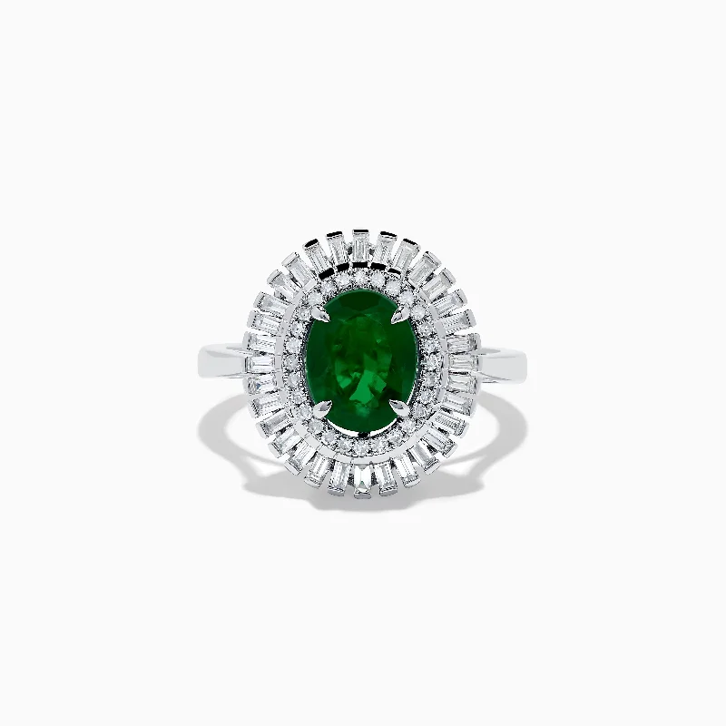 14K White Gold Emerald and Diamond Ring