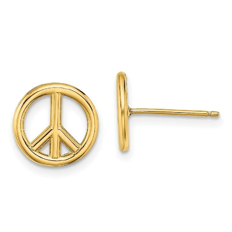 Curata 14k Yellow Gold High Polish Peace Symbol Post Earrings - 10.2x10.2mm