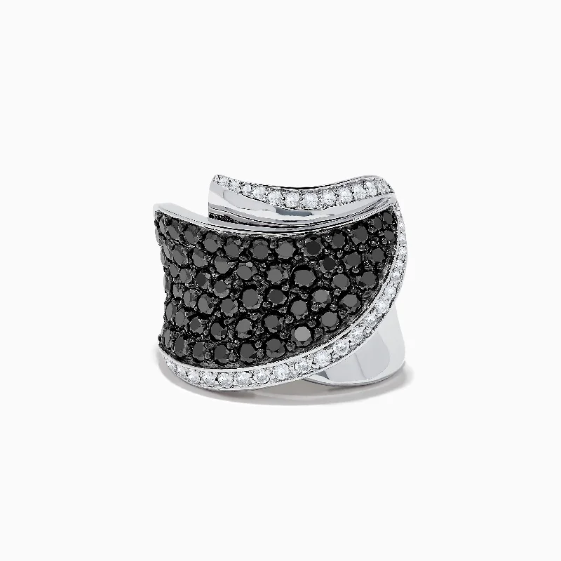 14K White Gold Black and White Diamond Ring