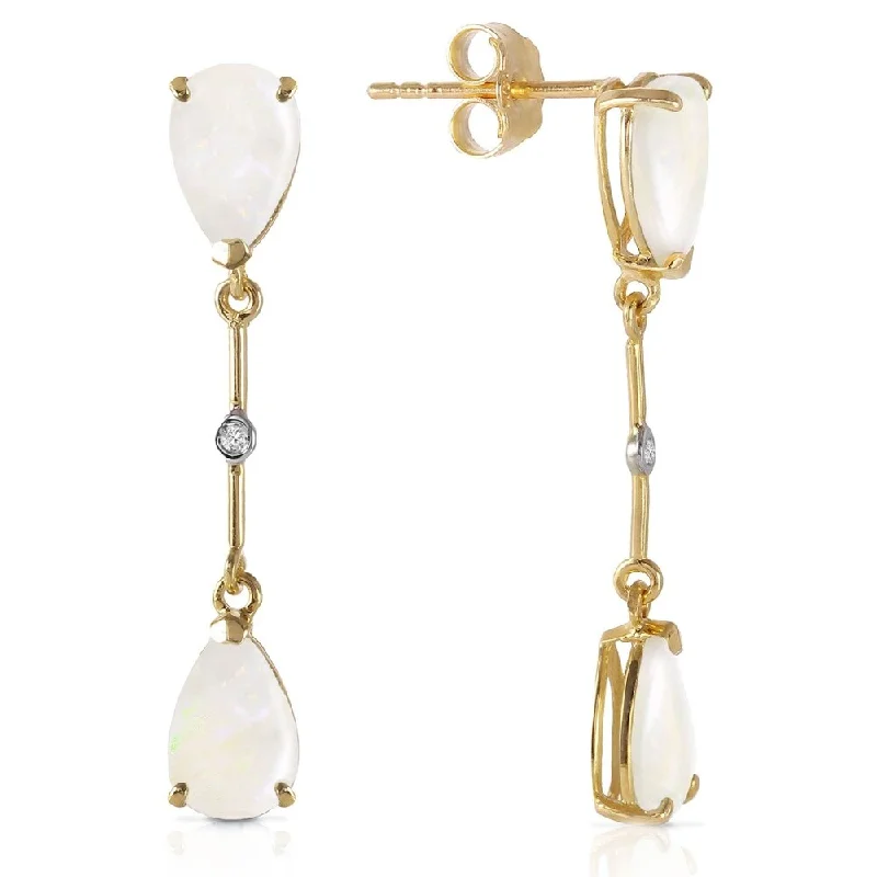 14K Solid Gold Diamonds & Opals Dangling Earrings