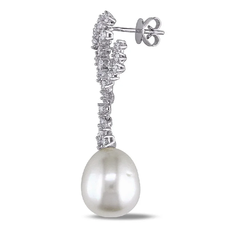 Miadora 14k White Gold South Sea Pearl and 2ct TDW Diamond Earrings (G-H, SI1-SI2) (11.5-12MM)