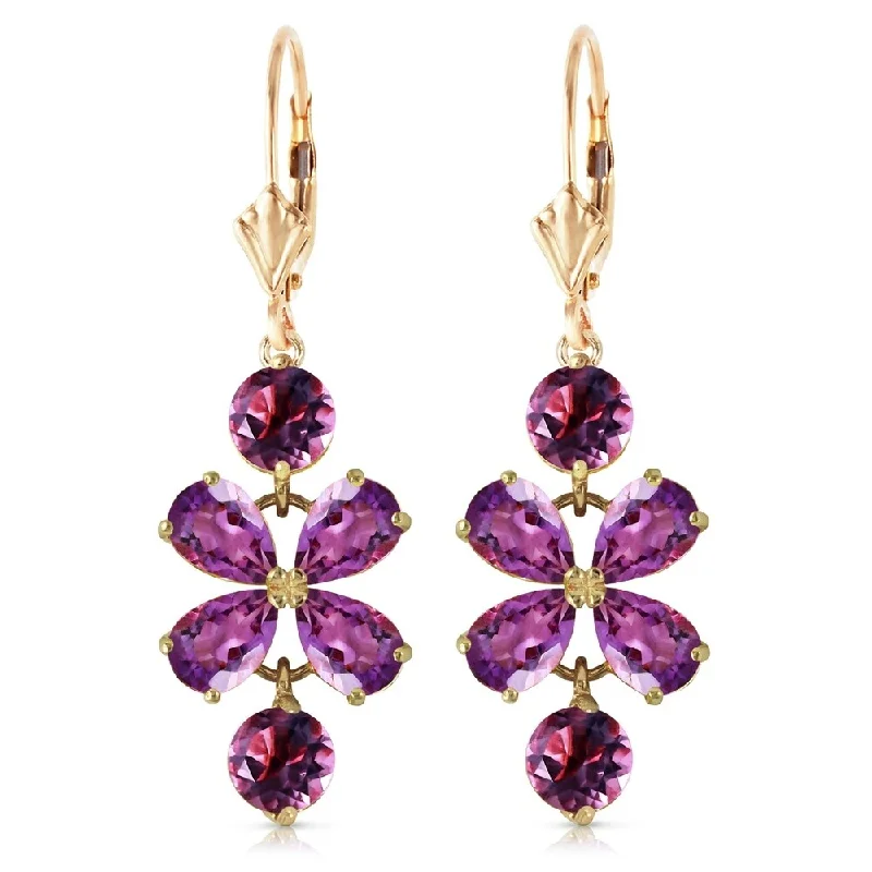 5.32 Carat 14K Solid Petals Amethyst Earrings