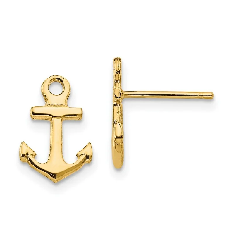 Curata 14k Yellow Gold Polished 12x8mm Mariner Anchor Post Earrings -