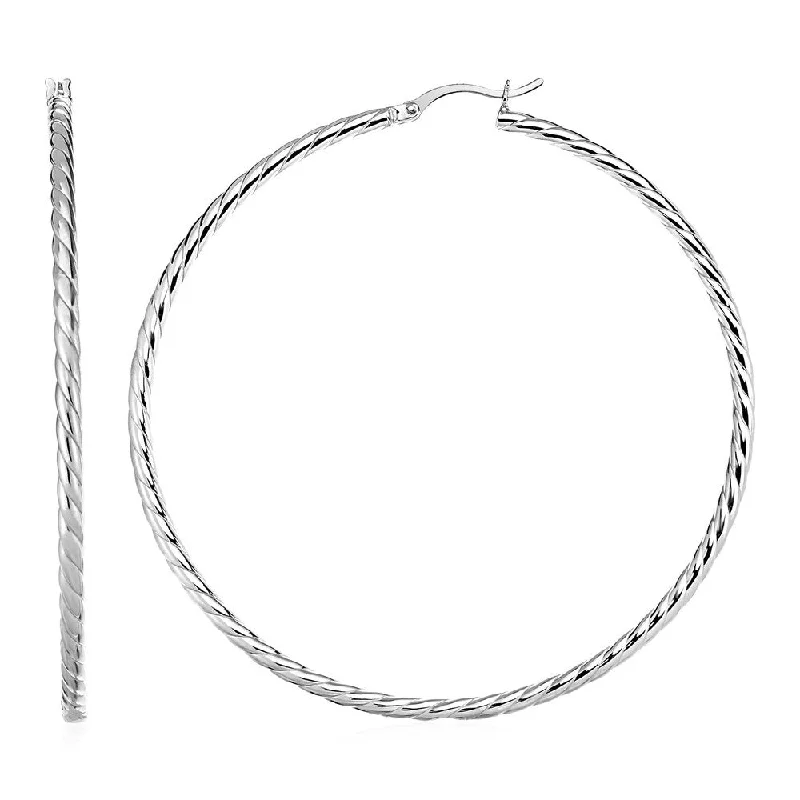 Hoop Earrings with Twist Texture in Sterling Silver