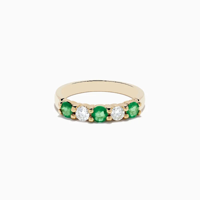 Brasilica 14K Yellow Gold Emerald and Diamond Band Ring