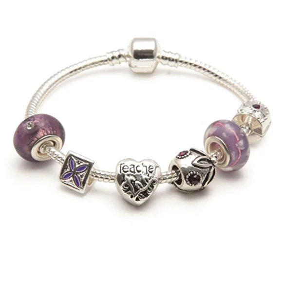 Teacher 'Purple Haze' Silver Plated Charm Bead Bracelet