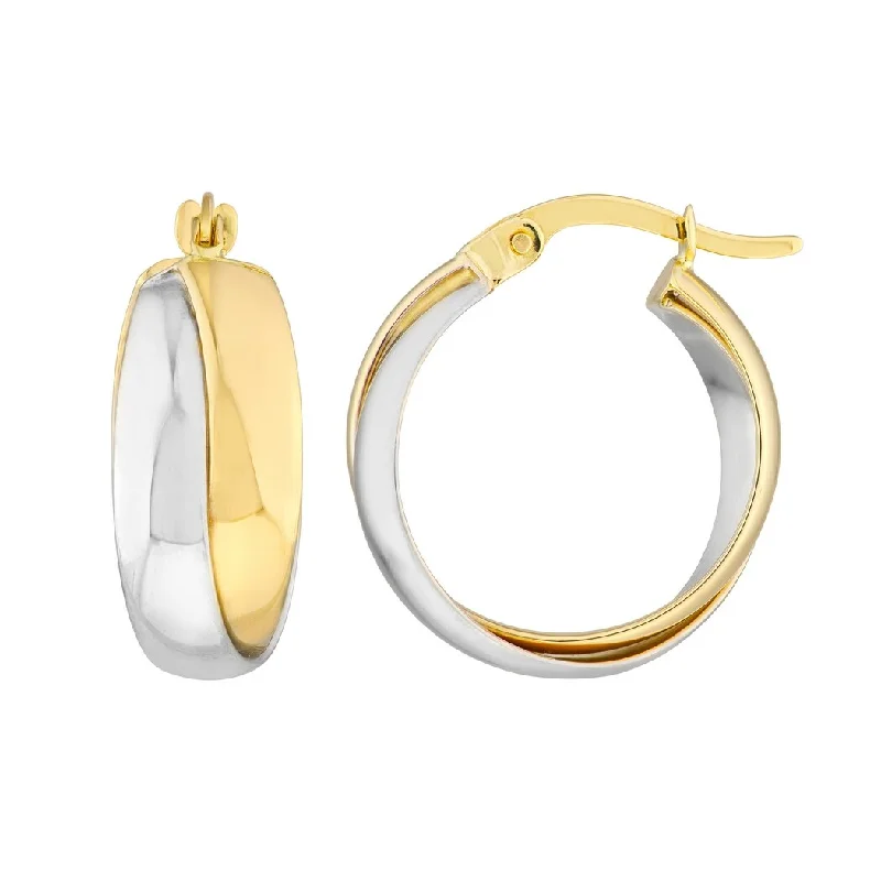 Curata 14k Two Tone Gold Overlapping Tube Round Hoop Earrings - 15mm