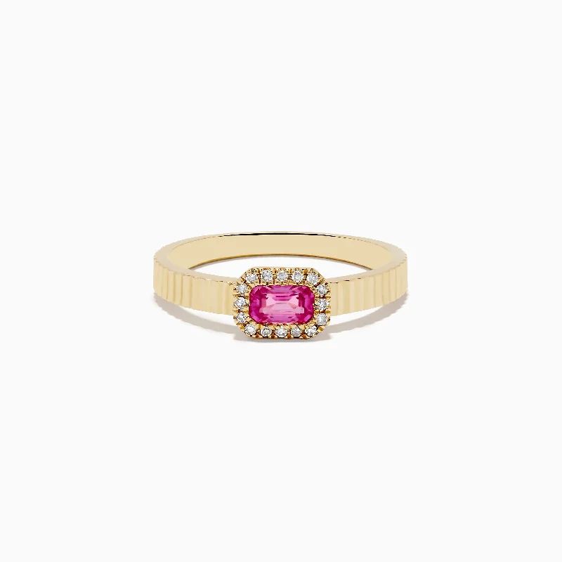 14K Yellow Gold Pink Sapphire and Diamond Ring