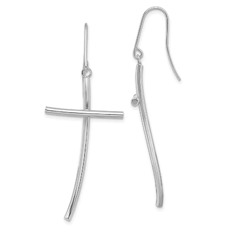 Curata 14k White Gold Polished Cross Dangle Earrings - 43.3x21.9mm