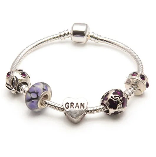 Gran 'Purple Rush' Silver Plated Charm Bead Bracelet