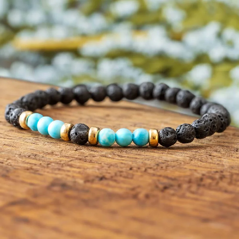 Lava Bracelet with Turquoise and Gold