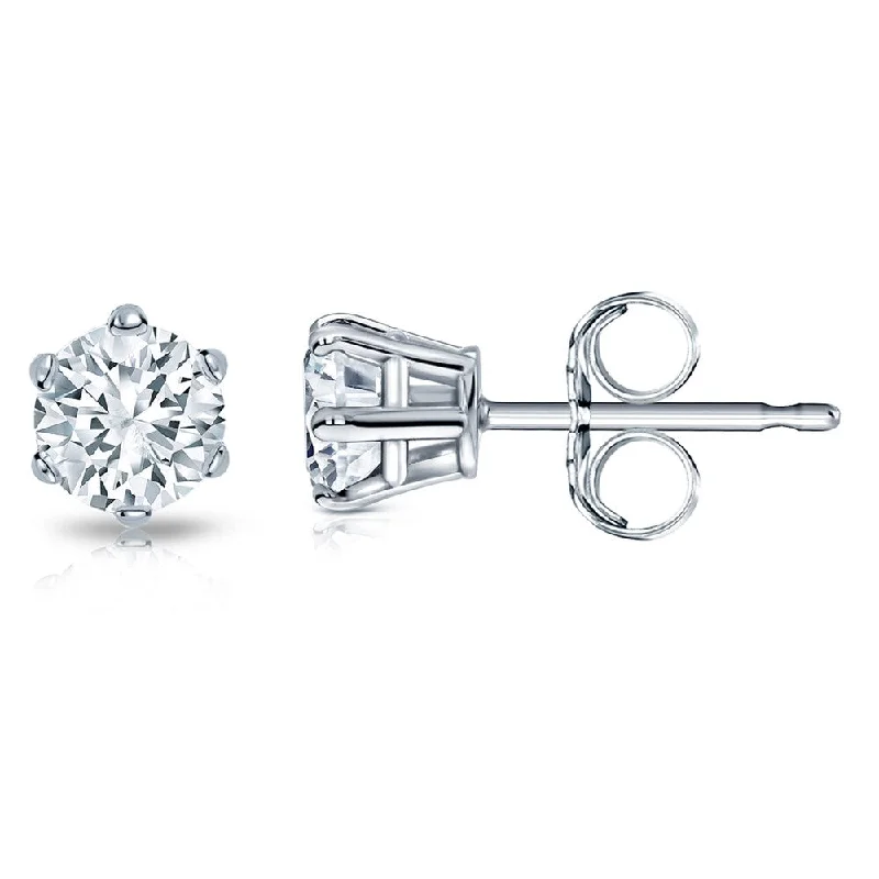 14k Gold 1ct TDW 6 Prong Round Solitaire Diamond Stud Earrings by Auriya (H-I, SI1-SI2)