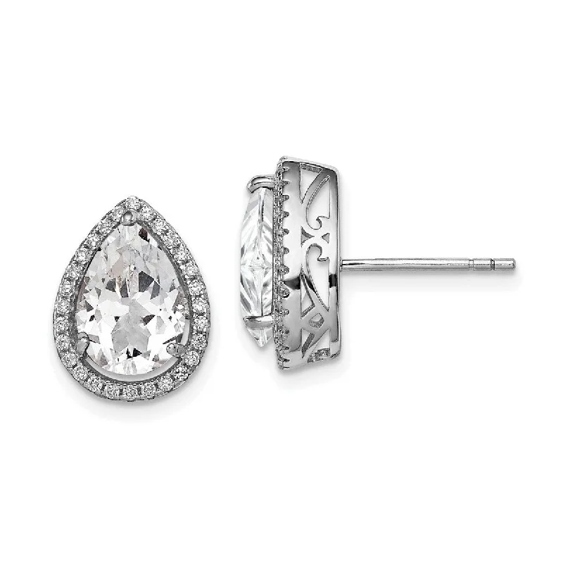 Curata 925 Sterling Silver Polished Created White Topaz and CZ Cubic Zirconia Post Earrings - 14x11mm