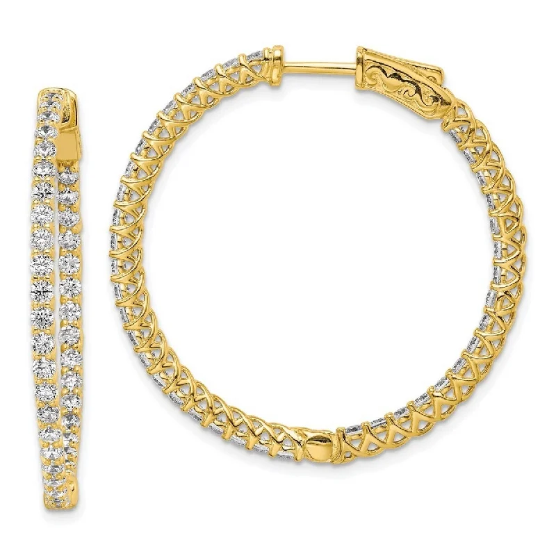 Curata 925 Sterling Silver 14k Gold Plated with CZ Cubic Zirconia 36x2mm Hinged Hoop Earrings