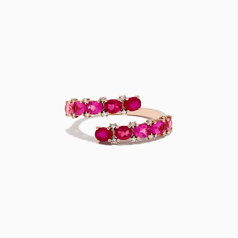 14k Rose Gold Pink Tourmaline and Ruby Bypass Ring 1.49 TCW