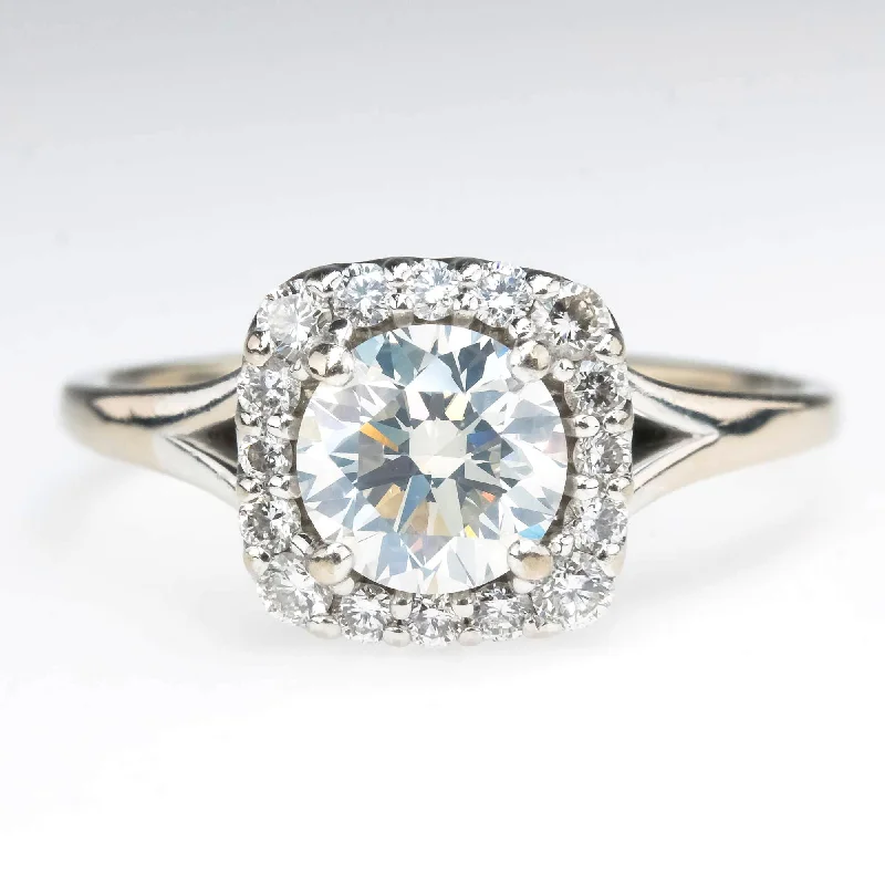 GIA 0.80ct SI2/H Round Diamond Halo Engagement Ring in 14K White Gold