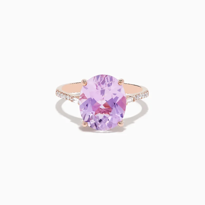 14K Rose Gold Kunzite and Diamond Ring