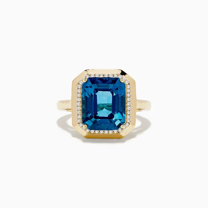 Ocean Bleu 14K Yellow Gold London Bleu and Diamond Ring