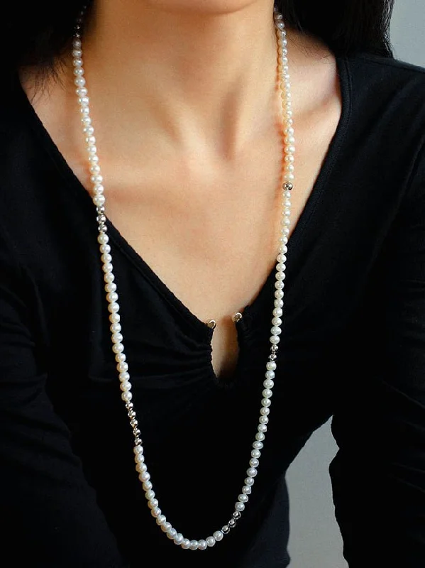 Fashion Freshwater Pearl Long Silver Necklace