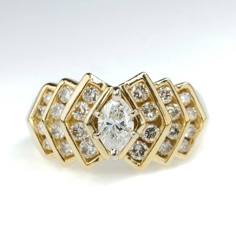 0.55ct Marquise Diamond & Side Accented Engagement Ring in 14K Yellow Gold