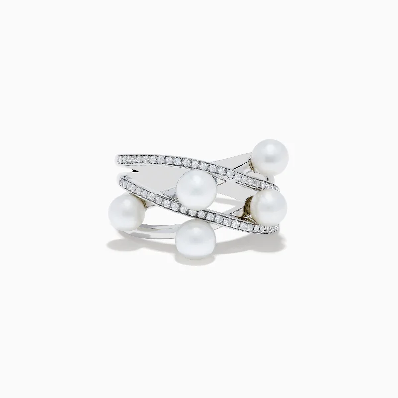 14K White Gold Fresh Water Pearl and Diamond Ring