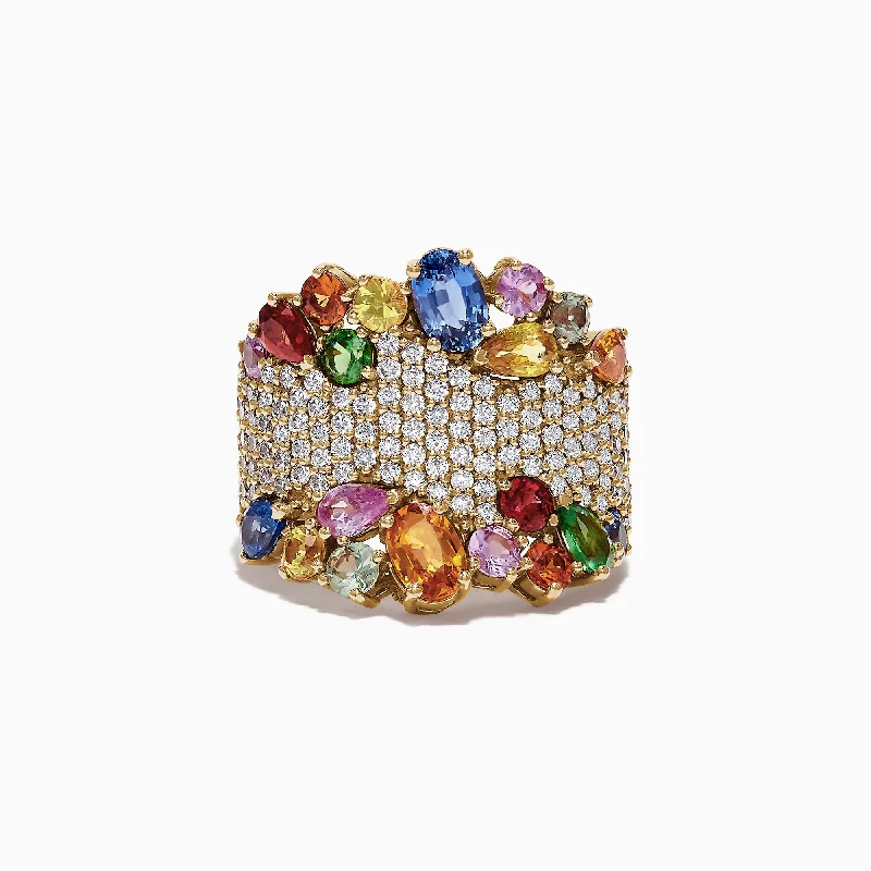 Watercolors 14K Yellow Gold Multi Sapphire and Diamond Ring, 5.59 TCW