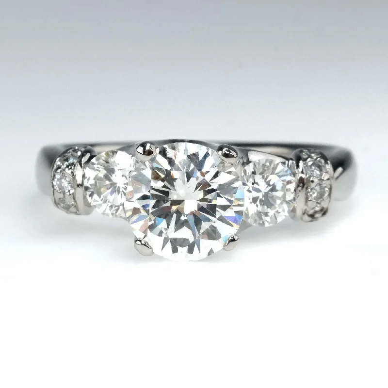 GIA 1.54ct VS2/J Round Diamond Three Stone Engagement Ring in Platinum