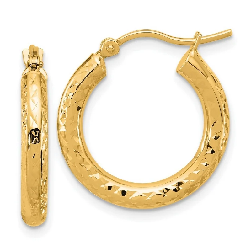 Curata 14k Yellow Gold Sparkle Cut Round Hoop Earrings - 20x20mm