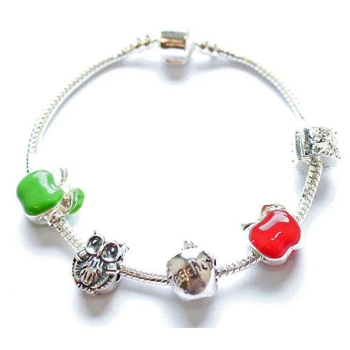 Adult's Teacher 'Apple for the Teacher' Silver Plated Charm Bead Bracelet