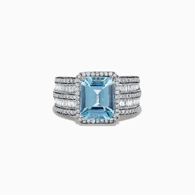 Aquarius 14K White Gold Diamond and Aquamarine Ring