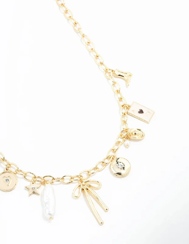 Gold Plated Bow & Star Charm Necklace