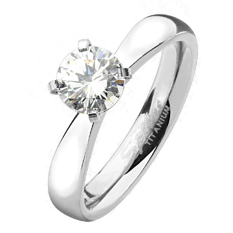 Paulina: IOF CZ Classic Domed Engagement Ring Titanium