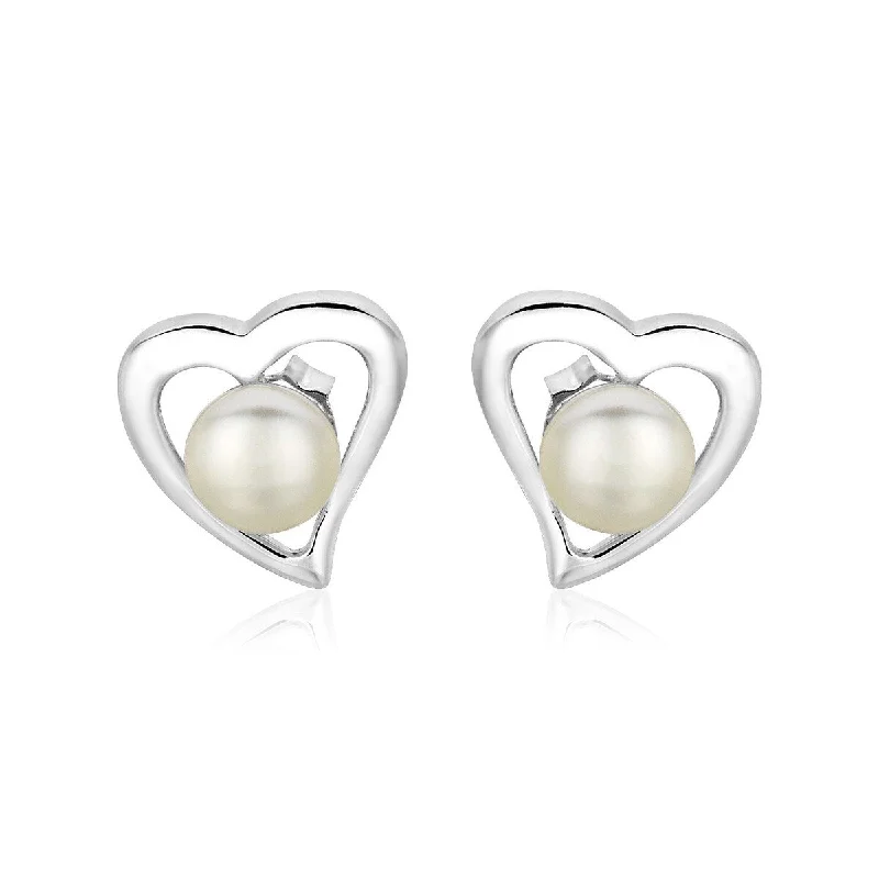 Sterling Silver Open Heart Earrings with Freshwater Pearls