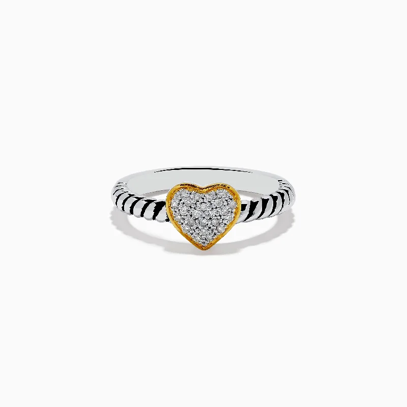 925 Sterling Silver Two Tone Gold Plated Diamond Heart Ring