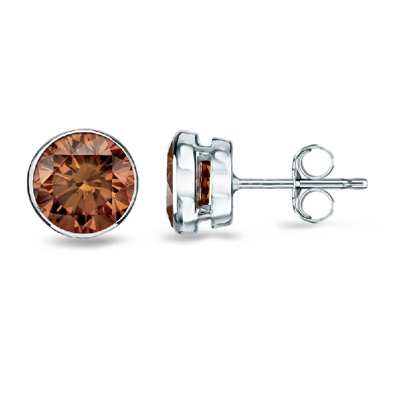 Auriya 14k Gold 1/2ct to 2ctw Brown Diamond Stud Earrings Bezel-set (SI1-SI2)