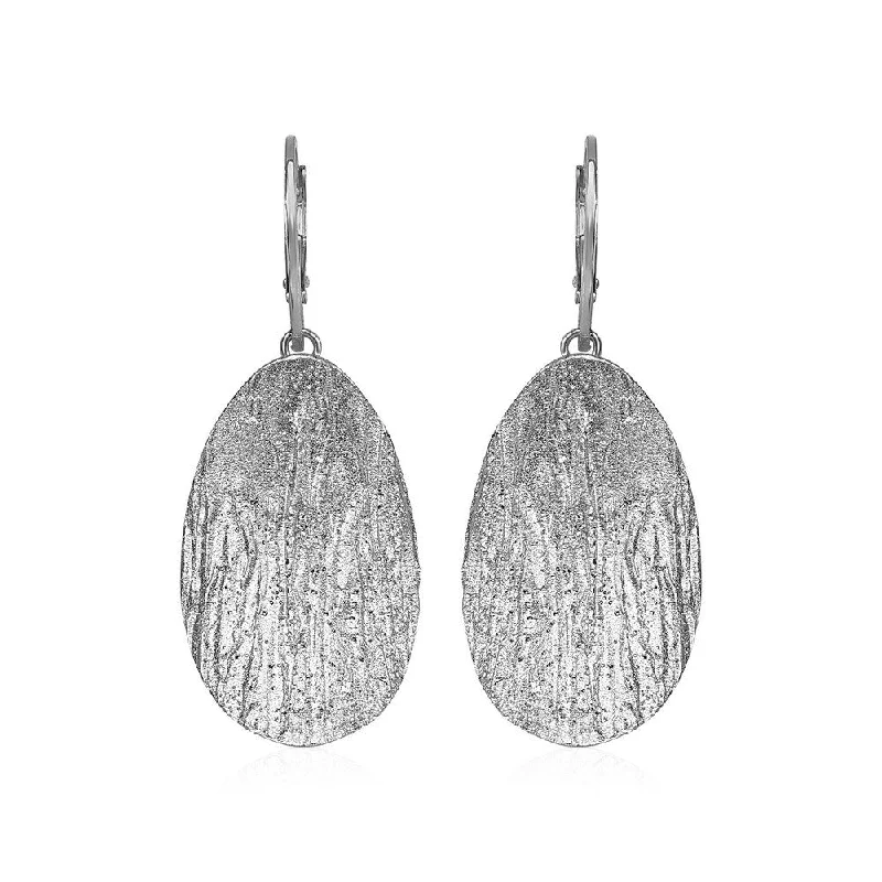 Textured Oval Earrings with White Finish in Sterling Silver