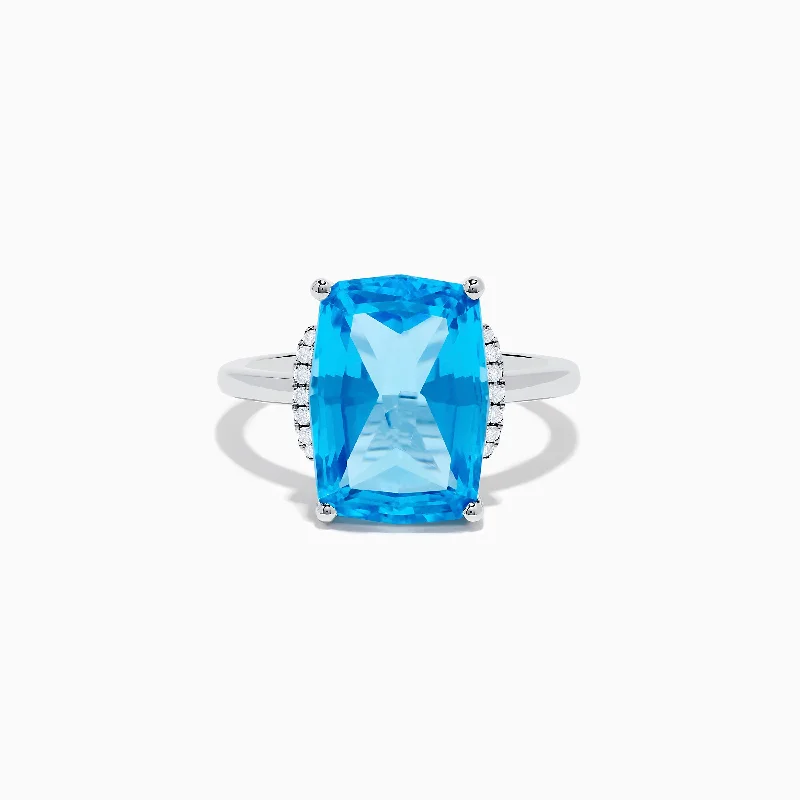 Ocean Bleu 14K White Gold Blue Topaz and Diamond Ring