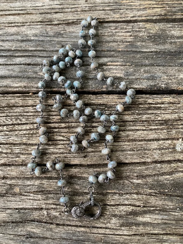 Grey Silverite Beaded Necklace with Pave Diamond Clasp